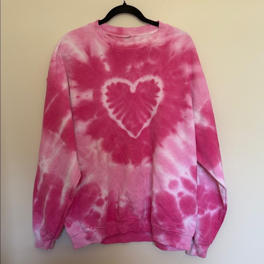 Urban Outfitters Pink Tie-Dye Heart Sweater